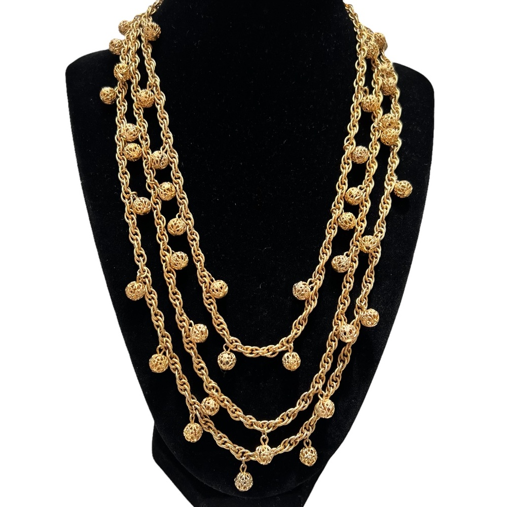 VINTAGE 60" 1/20 12KGF ROPE CHAIN NECKLACE WITH DANGLING BALLS